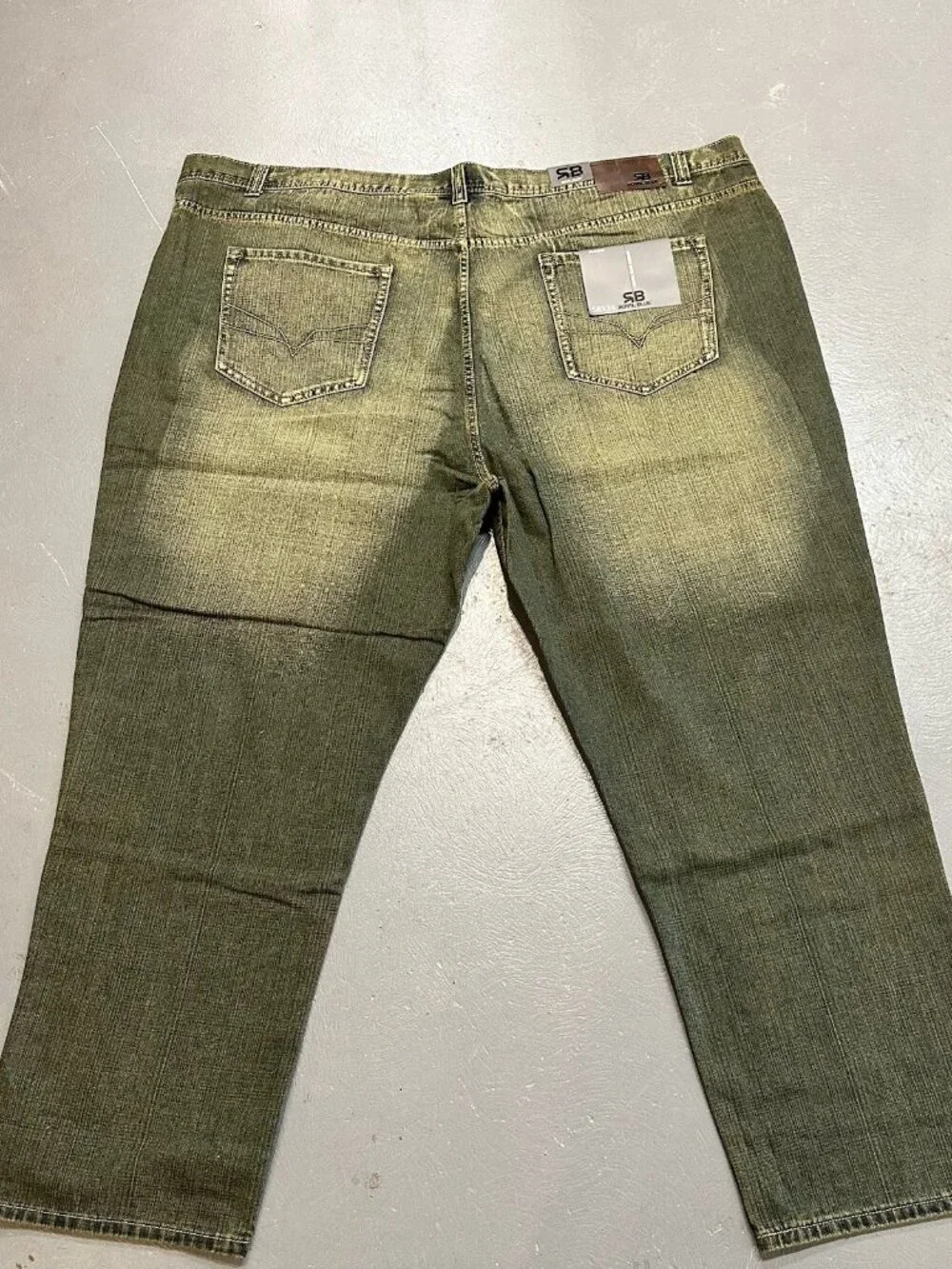 Royal Blue Brand Denim Jeans Men 58 x 34 Relaxed Big & Tall Olive Green Wash